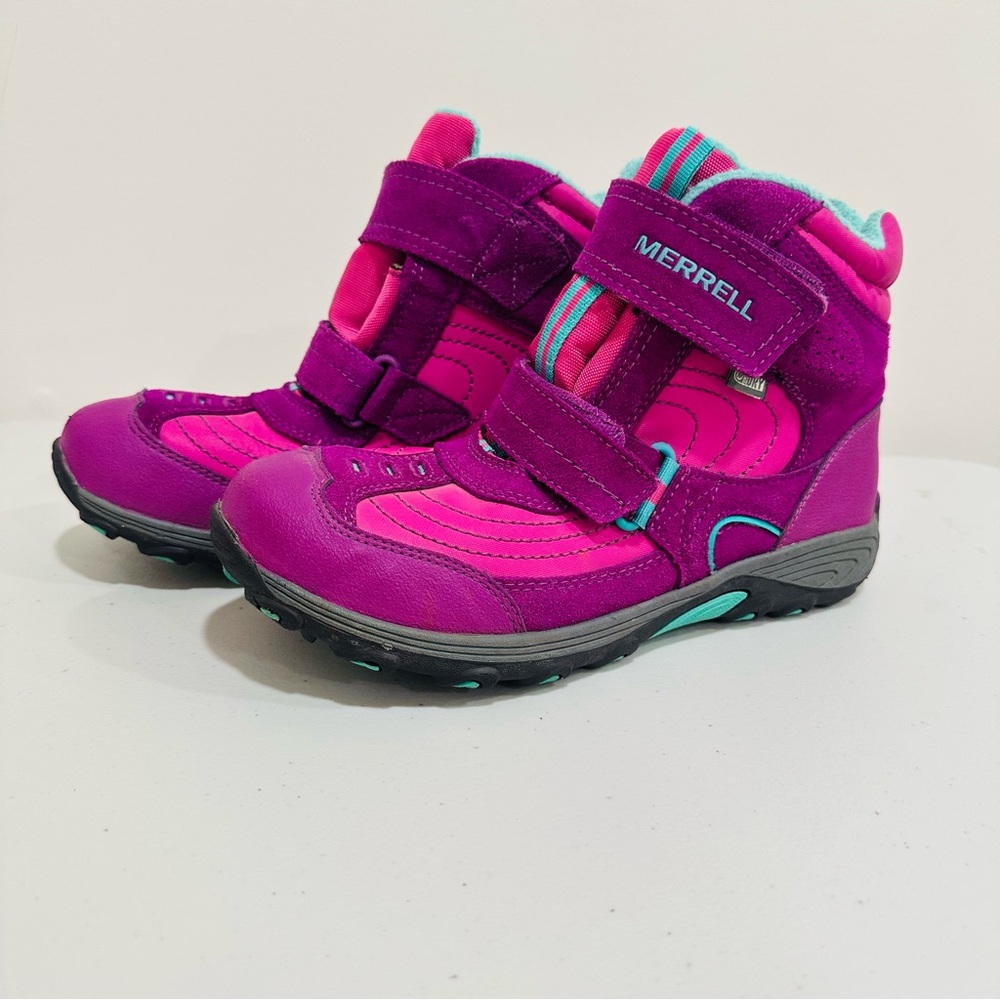 Merrell Youth Size 5M Pink Blue Moab Polar Mid Strap 2.0 Waterproof‎ Snow Boots